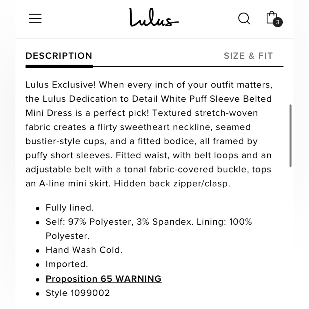 Lulu’s White Puff Sleeve Belted Mini Dress (Sz Small) - Picture 2 of 15